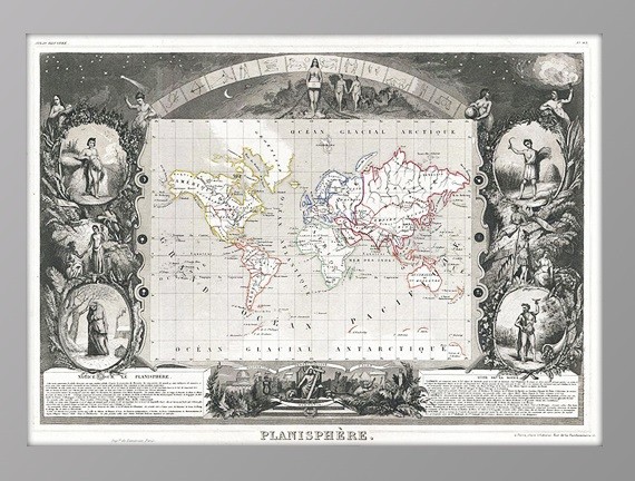 Старинная карта Мира Левассера